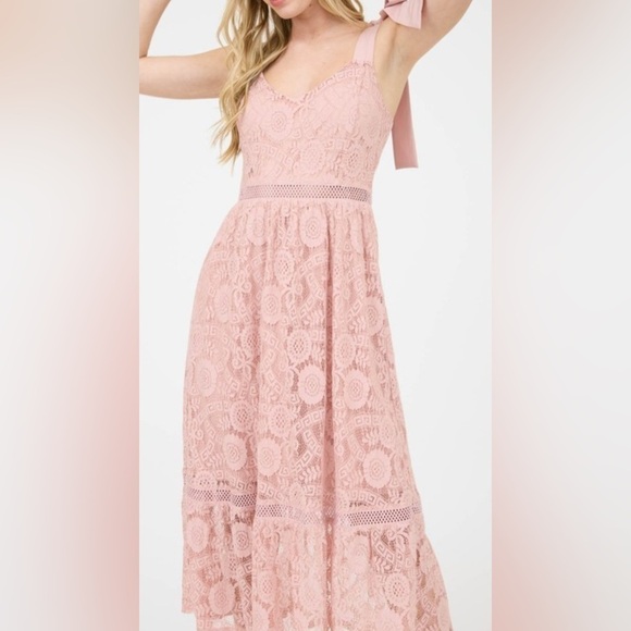Blu Pepper Dresses & Skirts - Lace Tie Strap Sheer Trim Sleeveless Midi Dress